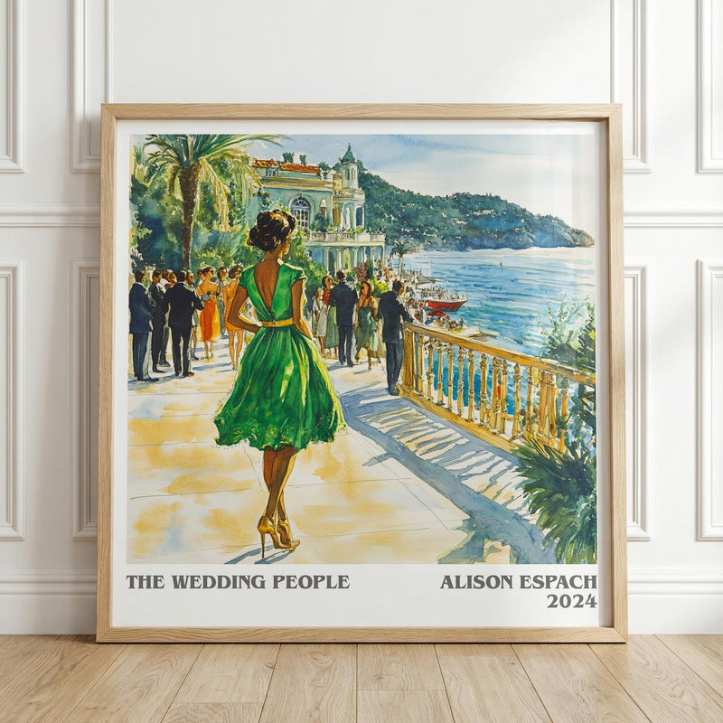 The Wedding People literary print in frame leaning in hallway – romance wall art