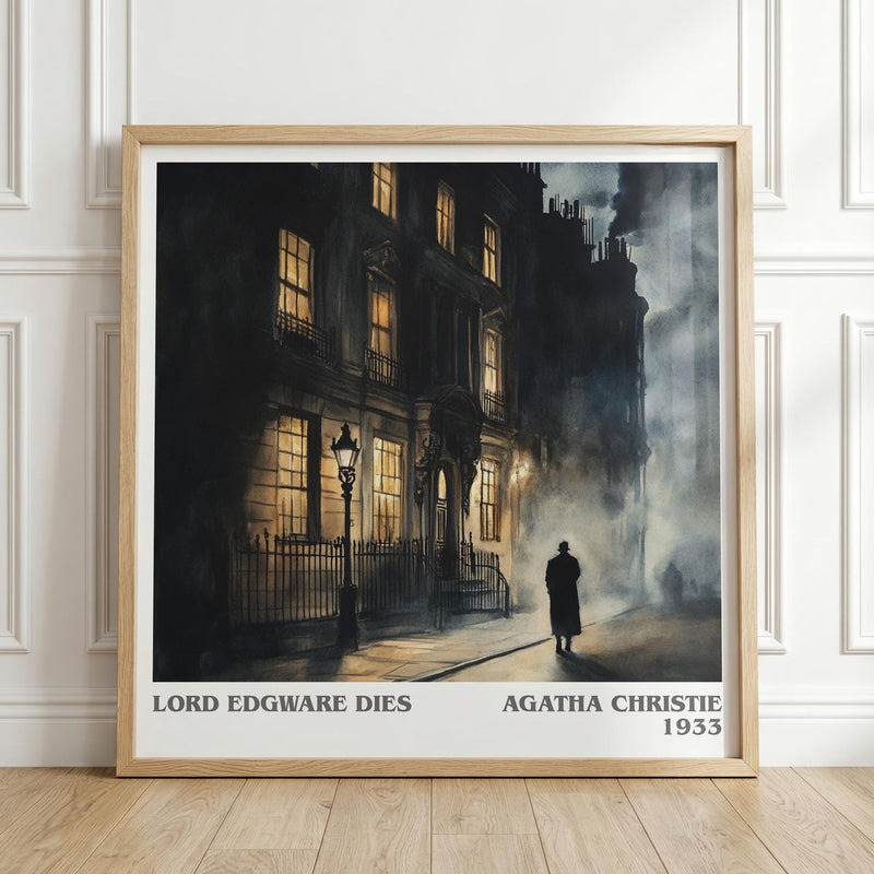 Lord Edgware Dies literary print in frame leaning in hallway – mystery wall art