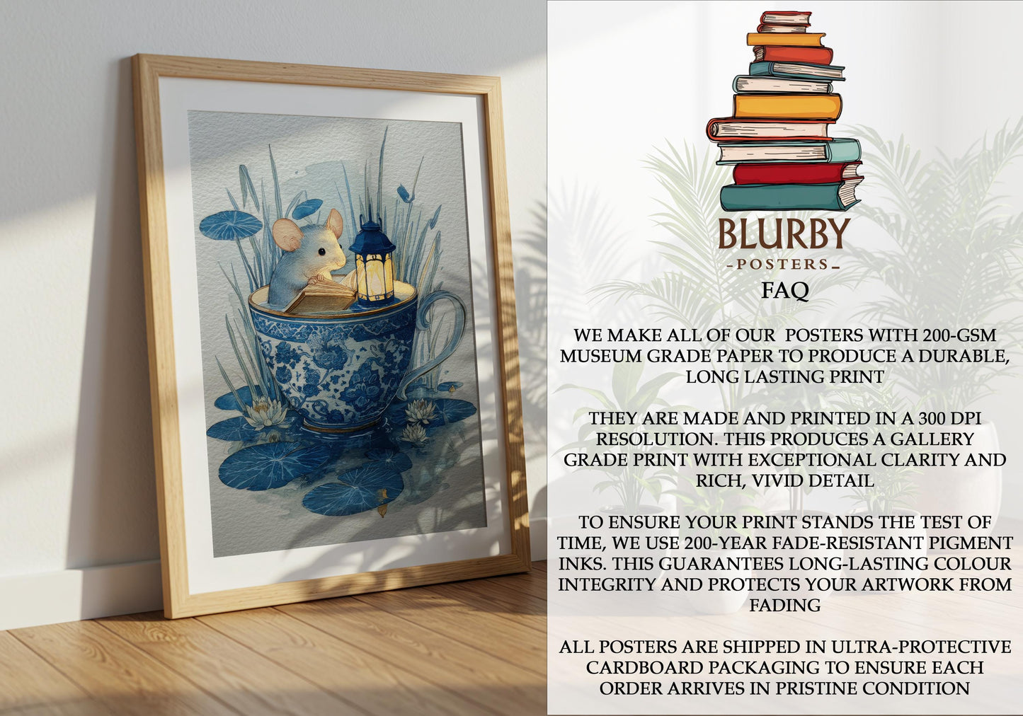 Mouse in Teacup Reading Print | Cozy Wall Decor | Cute Gift For Book Lover | Book Nook Poster | Book Art | Aesthetic Room Art | Home Decor - Book Poster Art Print Decor Bookish