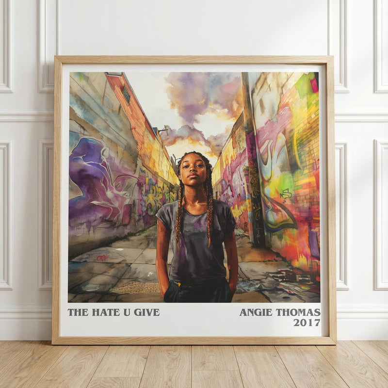 The Hate U Give literary print in frame leaning in hallway – young adult wall art