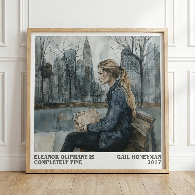 Eleanor Oliphant Is Completely Fine literary print in frame leaning in hallway – coming of age wall art