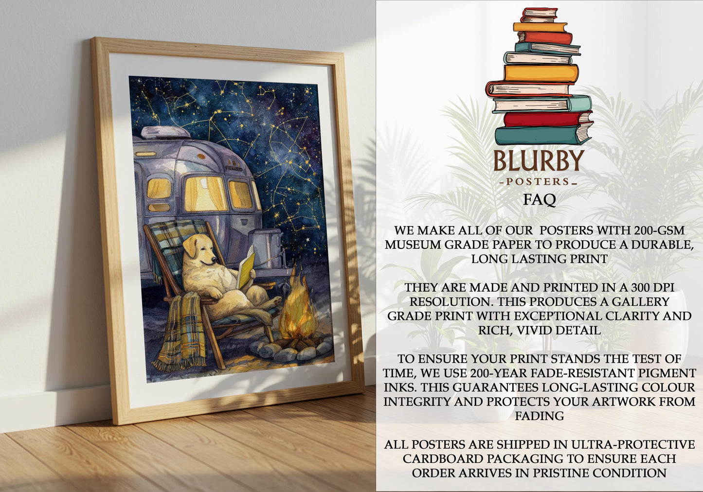 Camping Golden Retriever Print | Cozy Wall Decor | Book Lover Gift | Book Nook Poster | Book Art | Aesthetic Room Art | Reader Home Decor - Book Poster Art Print Decor Bookish