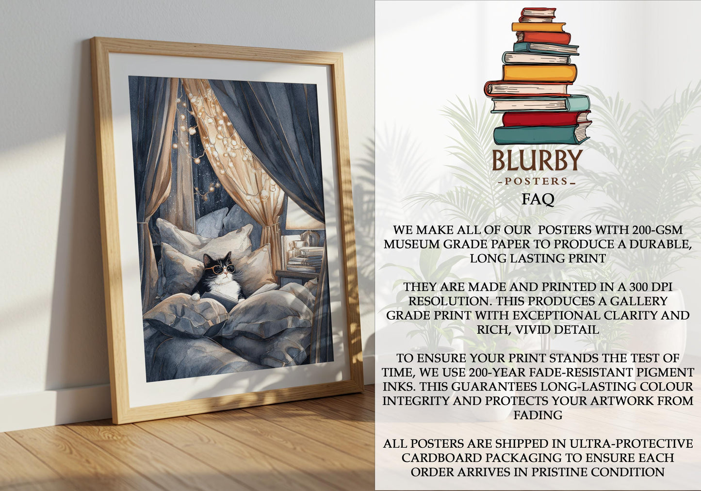 Tuxedo Cat in Cozy Bed Fort Print | Cozy Wall Decor | Book Lover Gift | Book Nook Poster | Book Art | Aesthetic Room Art | Reader Home Decor - Book Poster Art Print Decor Bookish