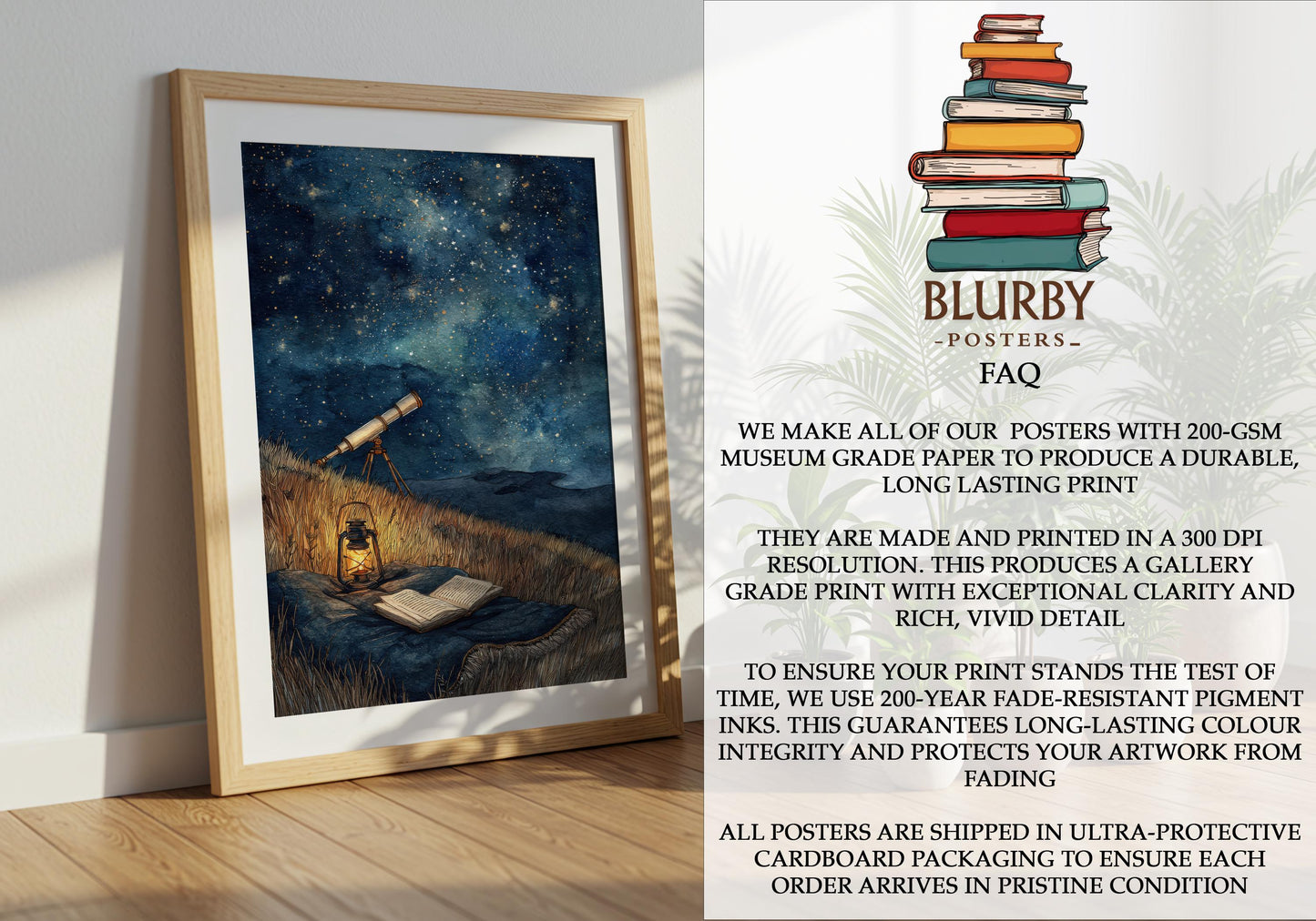 Starry Night Sky Telescope Print | Cozy Wall Decor | Book Lover Gift | Book Nook Poster | Book Art | Aesthetic Room | Reader Home Art - Book Poster Art Print Decor Bookish