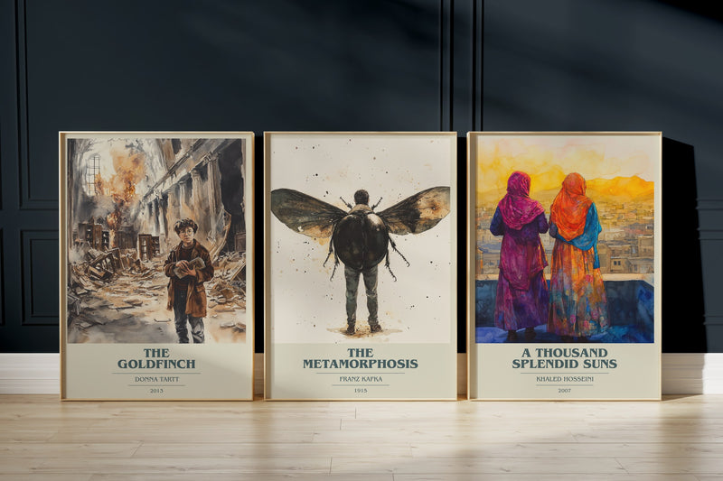 Literary Fiction: The Goldfinch, The Metamorphosis, A Thousand Splendid Suns framed art prints