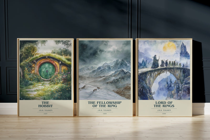 Middle-earth poster set: The Hobbit, The Fellowship of the Ring and The Lord of the Rings framed prints