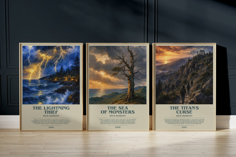 Percy Jackson Trio: The Lightning Thief, The Sea of Monsters, The Titan's Curse framed art prints