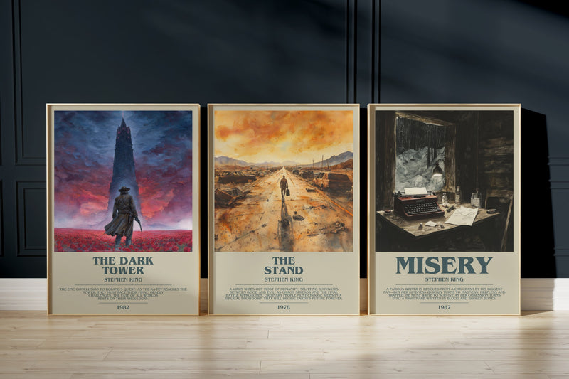 Stephen King Trio: The Dark Tower, The Stand, Misery framed art prints