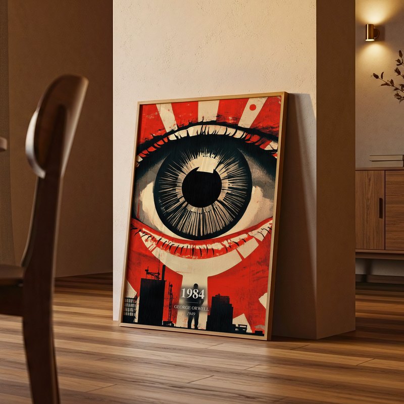 1984 poster, framed in a room