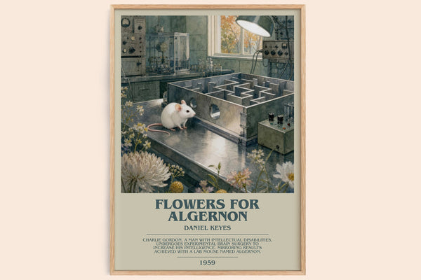 Flowers for Algernon bookish book poster by Daniel Keyes – framed literary art print
