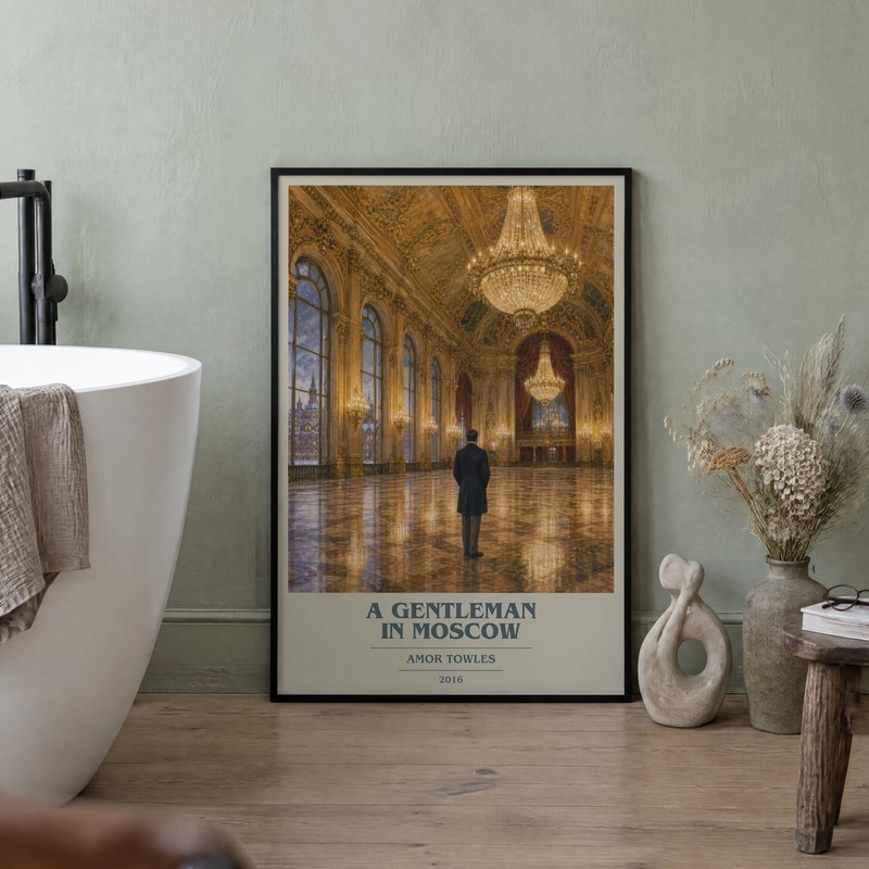 A Gentleman in Moscow poster, framed in a room