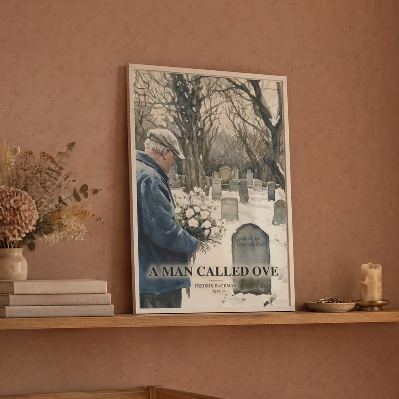 A Man Called Ove poster, framed in a room