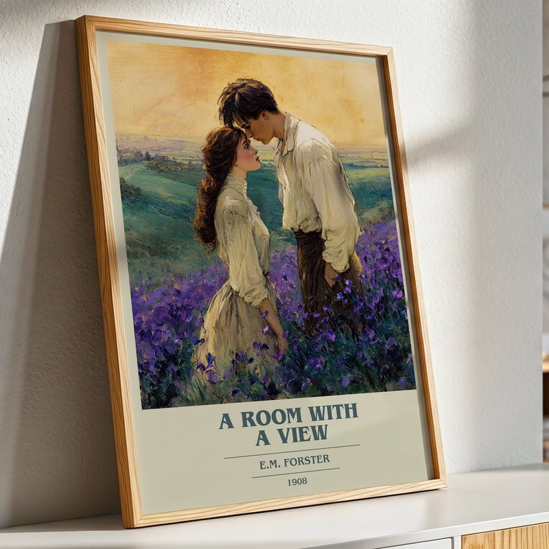 A Room With A View poster, framed in a room