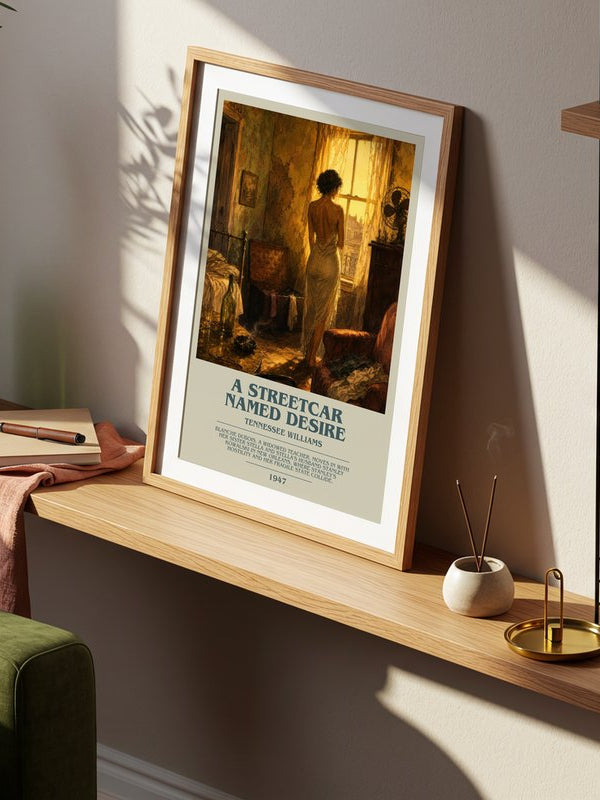A Streetcar Named Desire poster, framed in a room