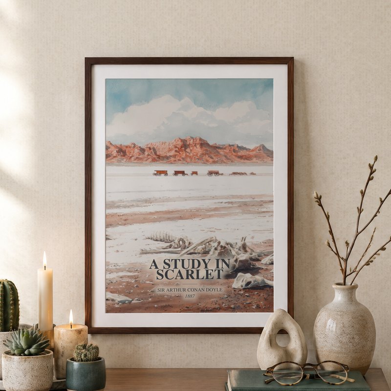 A Study In Scarlet poster, framed in a room