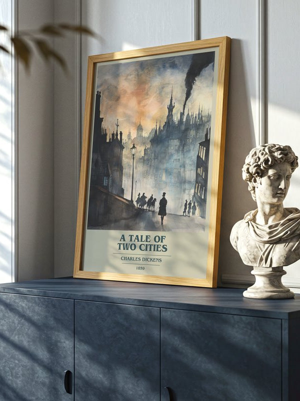 A Tale Of Two Cities poster, framed in a room