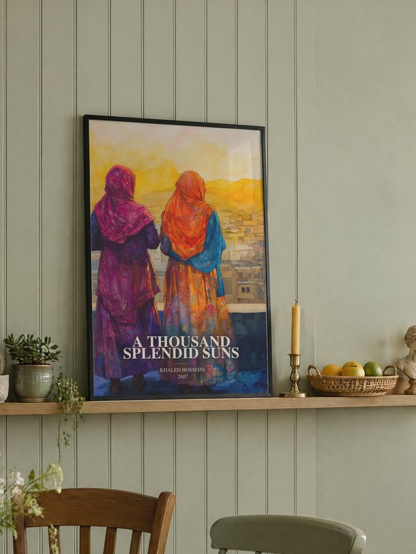 A Thousand Splendid Suns poster, framed in a room