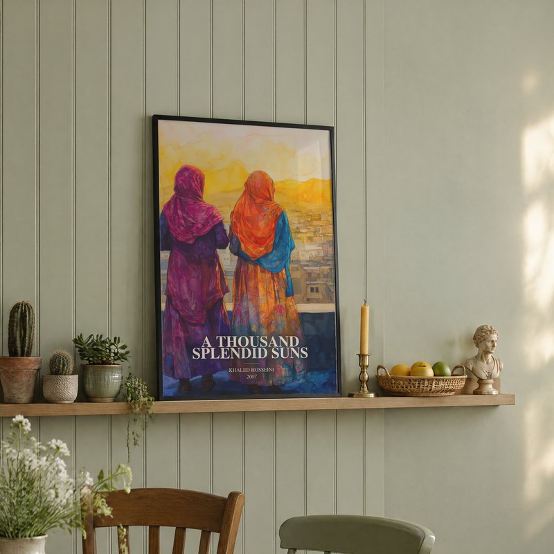 A Thousand Splendid Suns poster, framed in a room