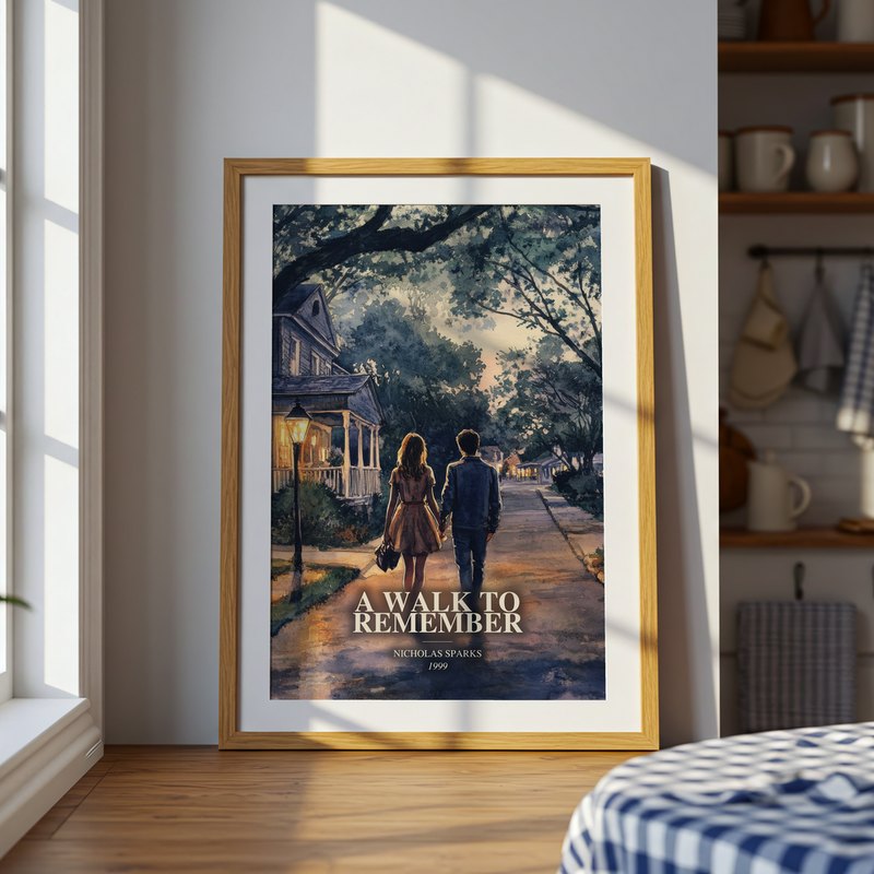 A Walk To Remember poster, framed in a room