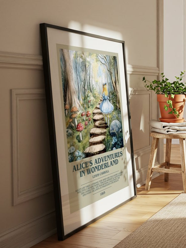 Alice's Adventures In Wonderland poster, framed in a room
