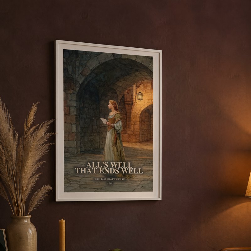 All's Well That Ends Well poster, framed in a room