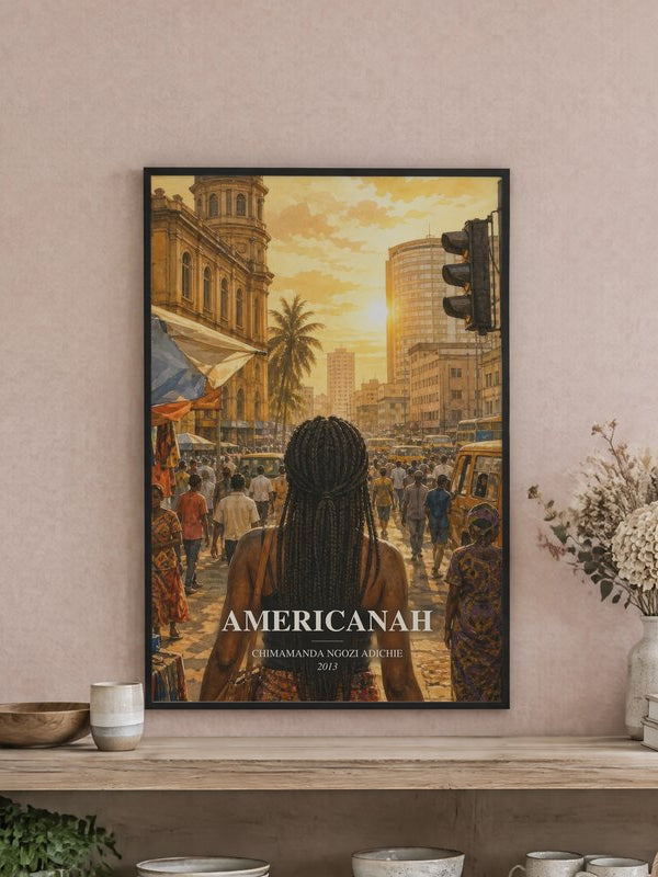 Americanah poster, framed in a room