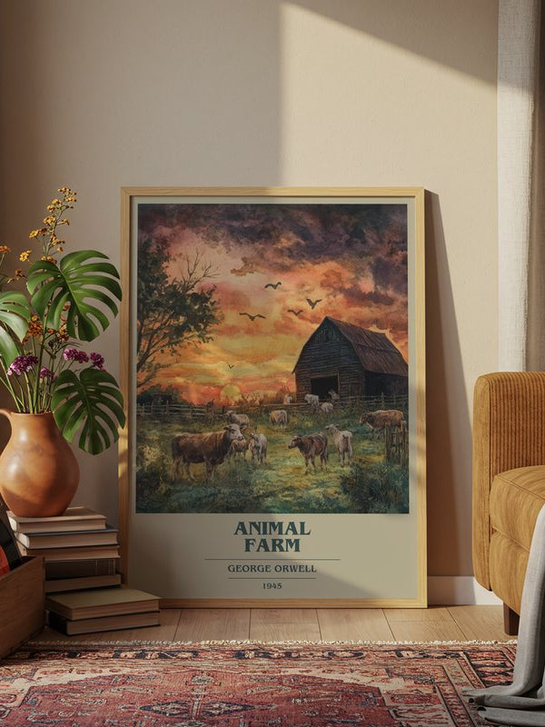Animal Farm poster, framed in a room