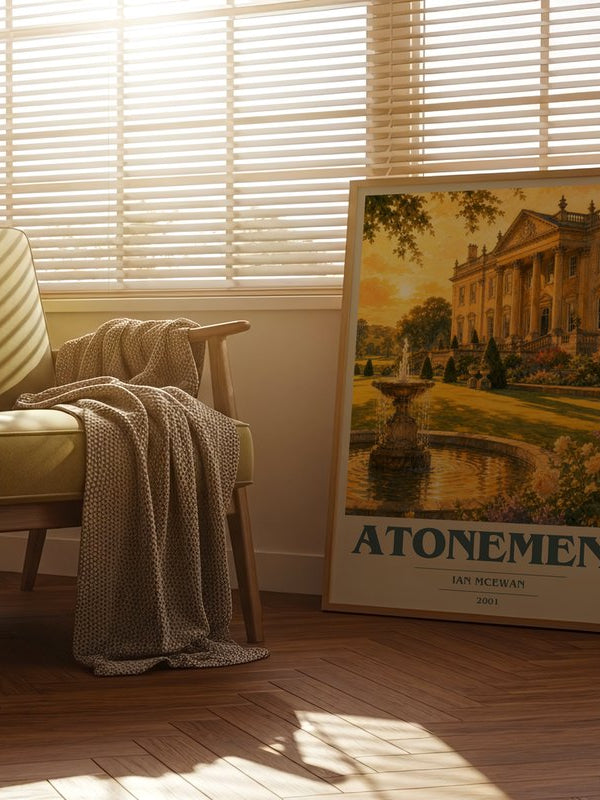 Atonement poster, framed in a room