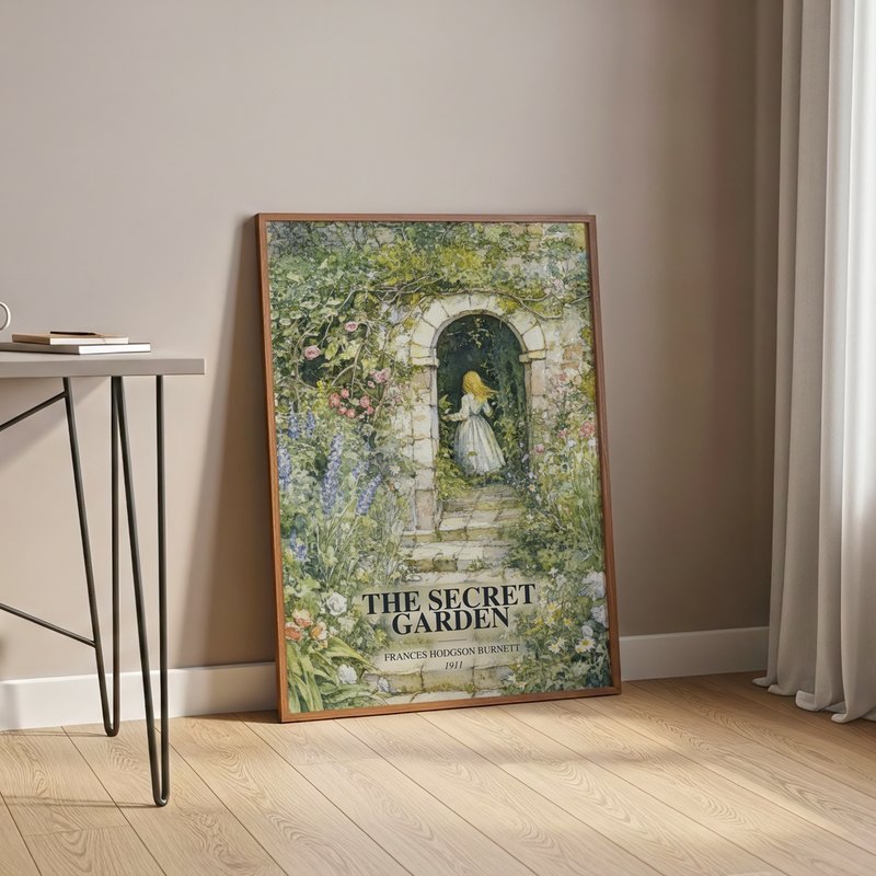 The Secret Garden poster, framed in a room