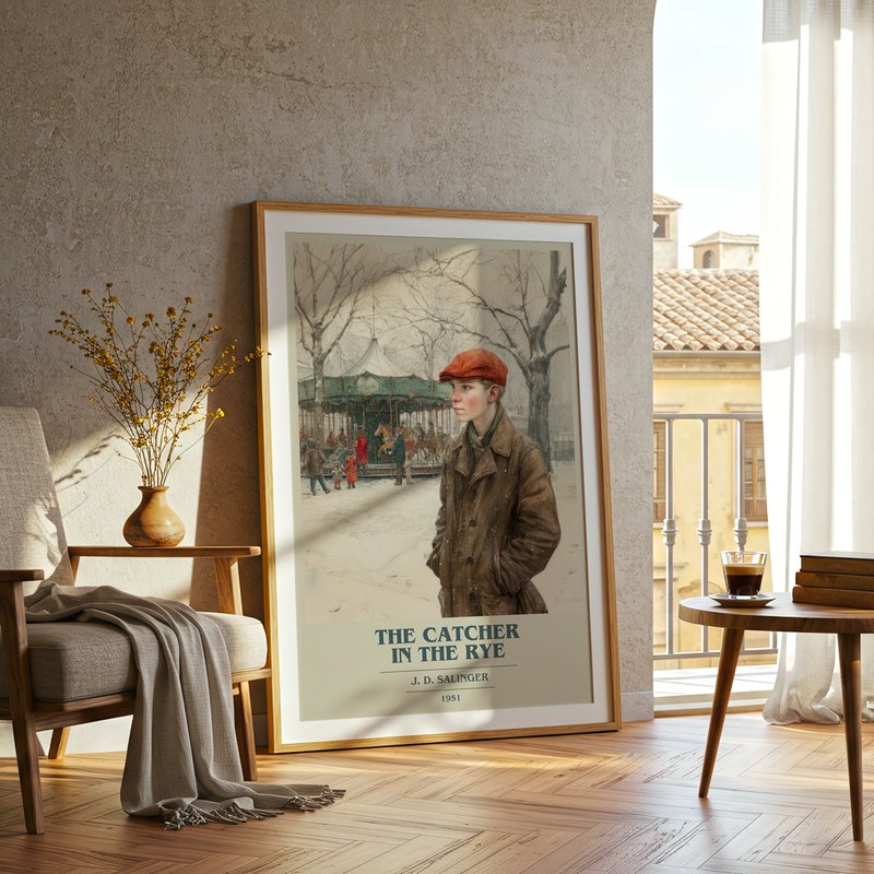 The Catcher In The Rye poster, framed in a room