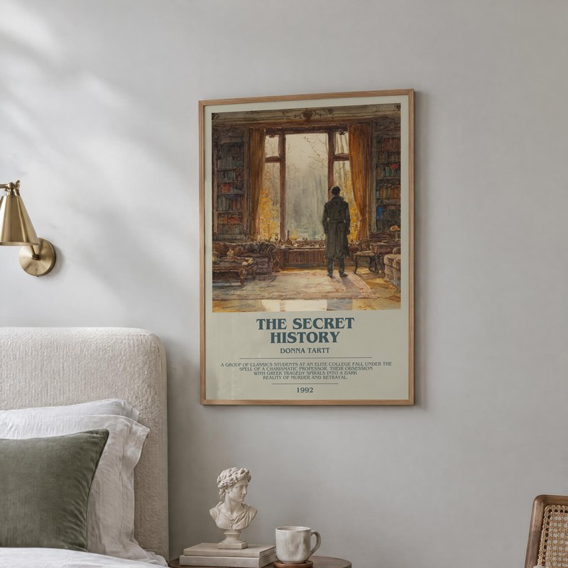 The Secret History poster, framed in a room