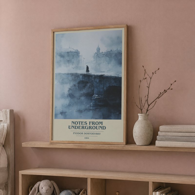 Notes From Underground poster, framed in a room