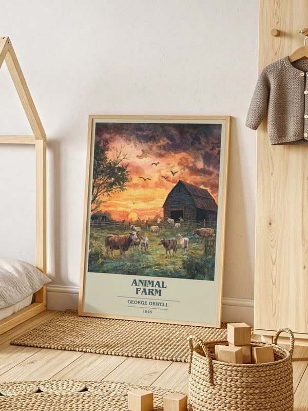 Animal Farm poster, framed in a room