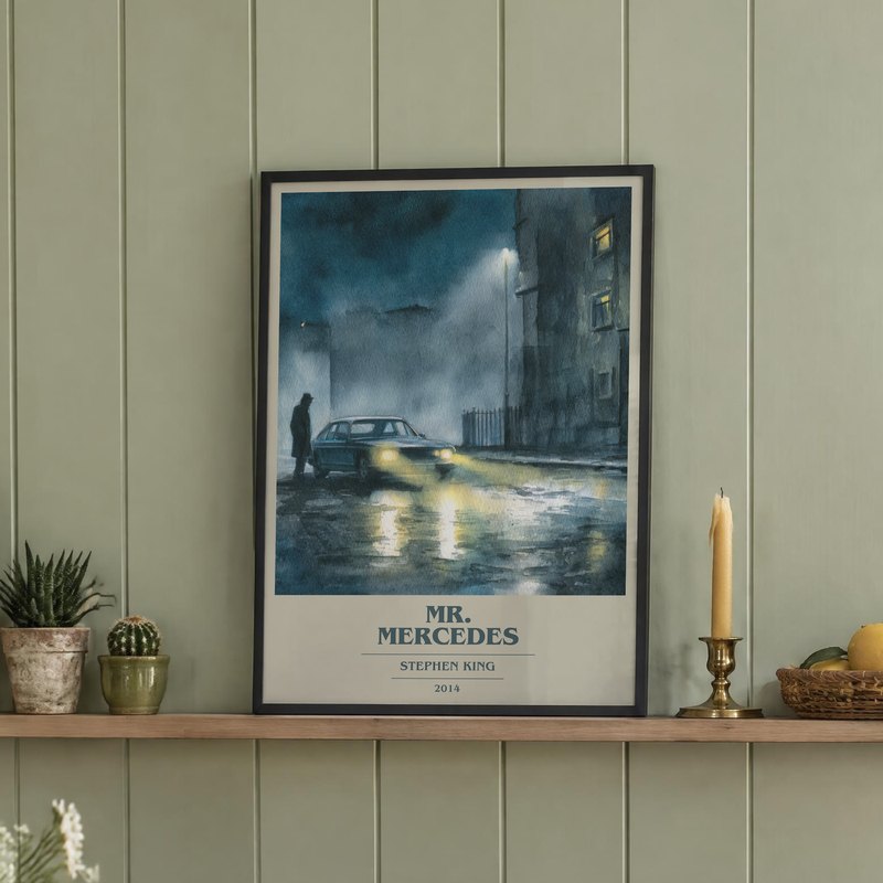 Mr. Mercedes poster, framed in a room