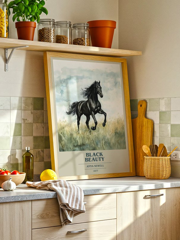 Black Beauty poster, framed in a room