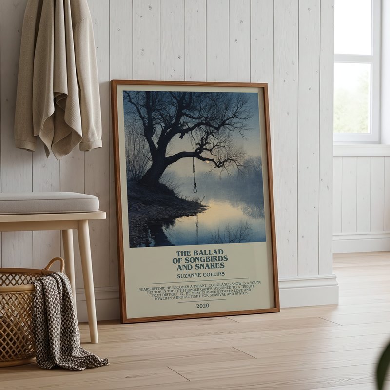 The Ballad Of Songbirds And Snakes poster, framed in a room