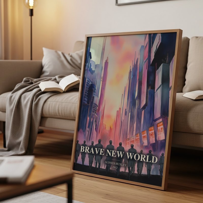 Brave New World poster, framed in a room