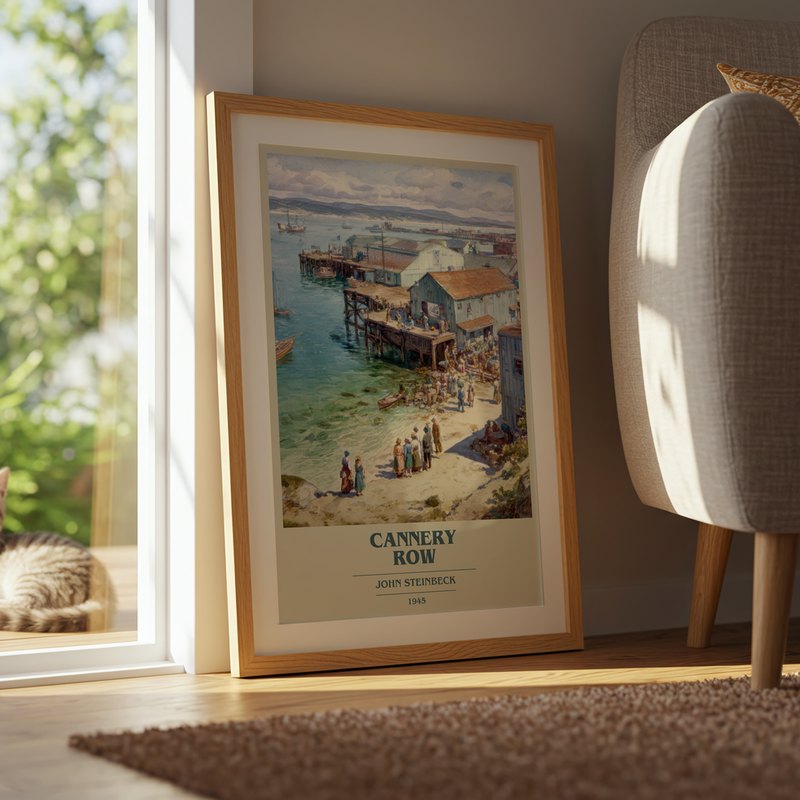 Cannery Row poster, framed in a room