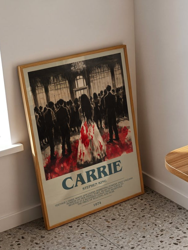 Carrie poster, framed in a room
