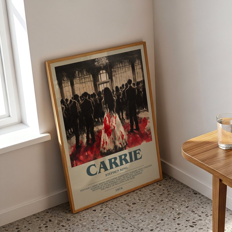 Carrie poster, framed in a room