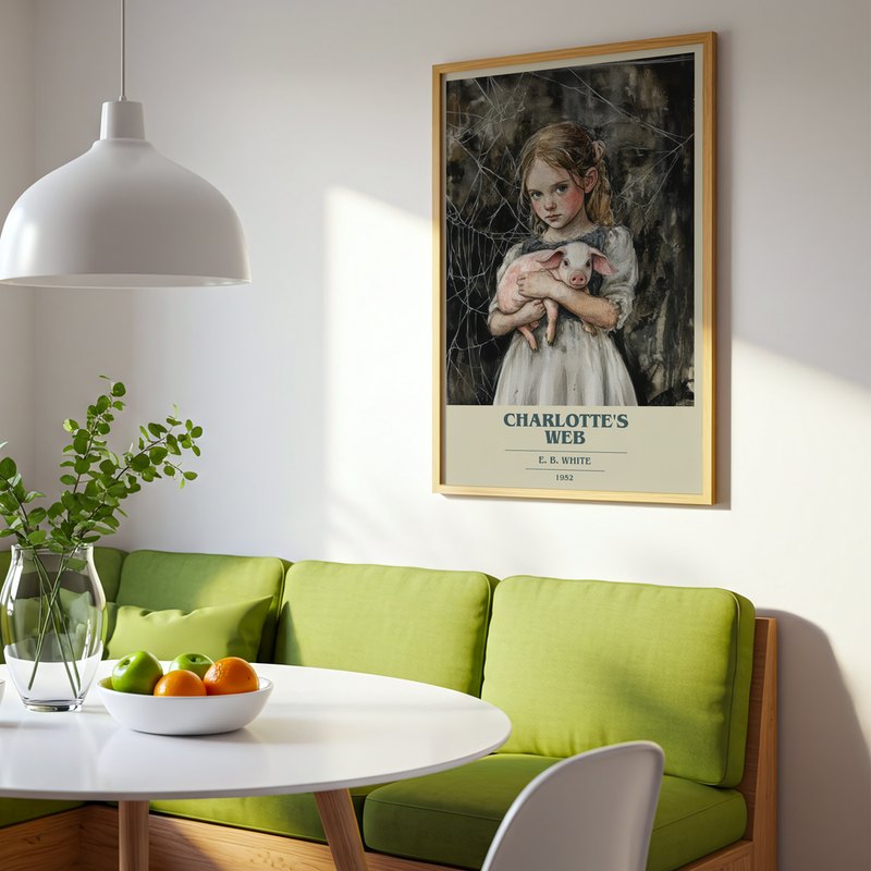 Charlotte's Web poster, framed in a room