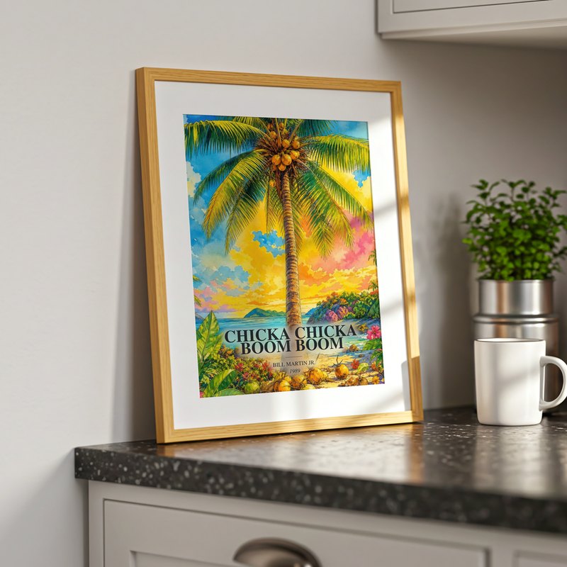 Chicka Chicka Boom Boom poster, framed in a room