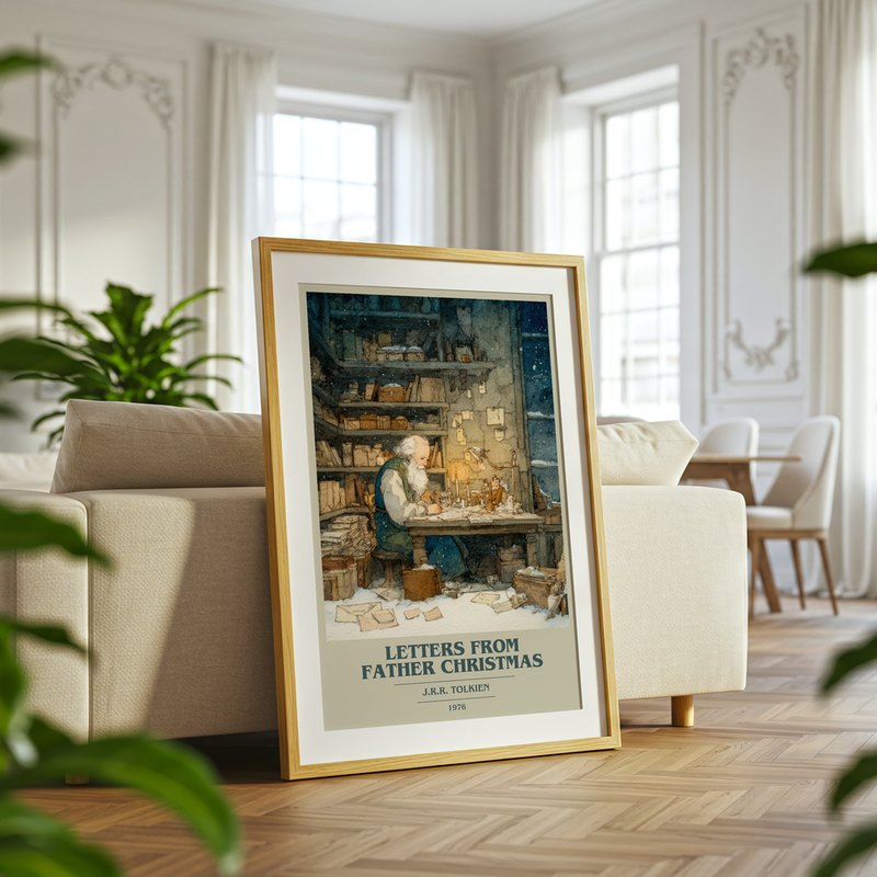 Letters From Father Christmas poster, framed in a room