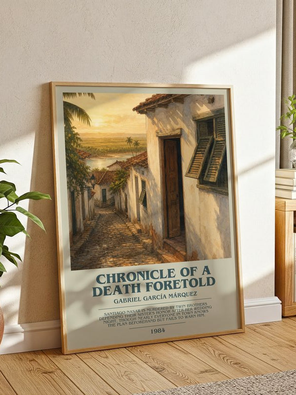 Chronicle of a Death Foretold poster, framed in a room