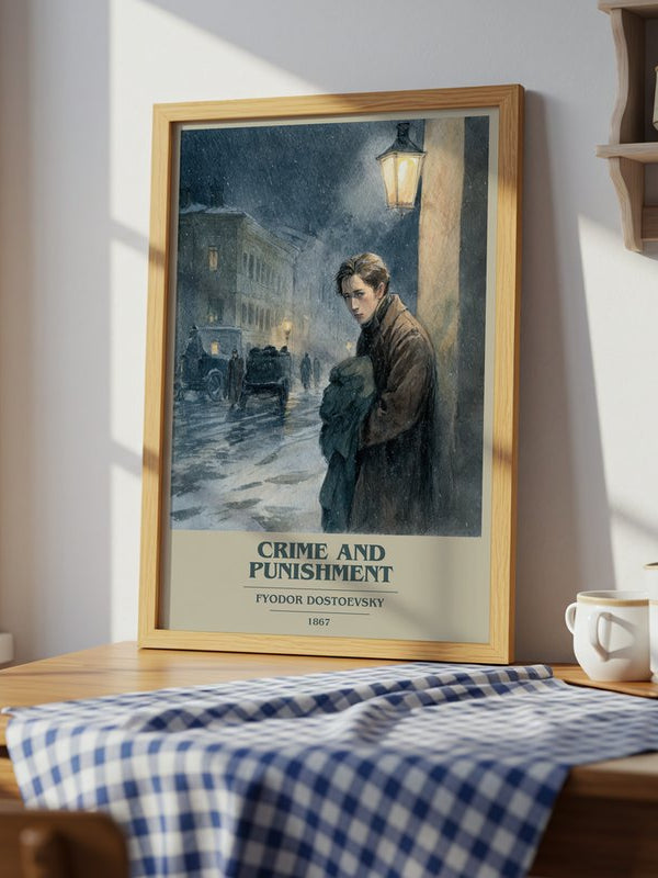 Crime And Punishment poster, framed in a room