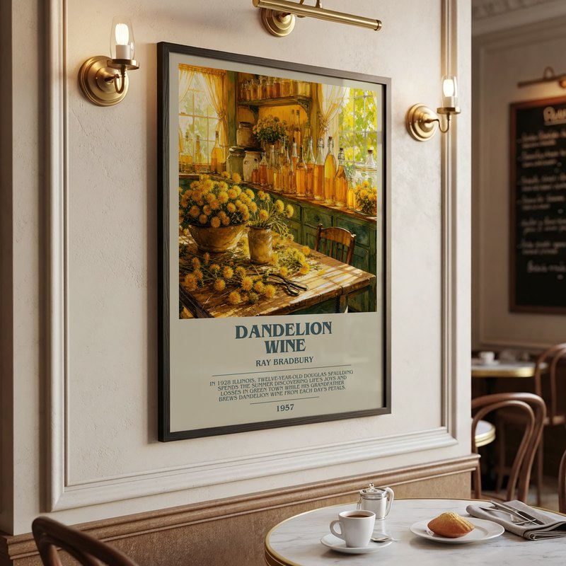 Dandelion Wine poster, framed in a room