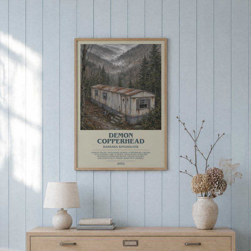 Demon Copperhead poster, framed in a room