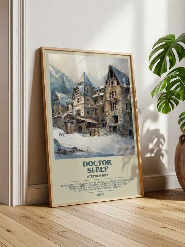 Doctor Sleep poster, framed in a room
