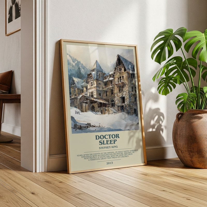 Doctor Sleep poster, framed in a room