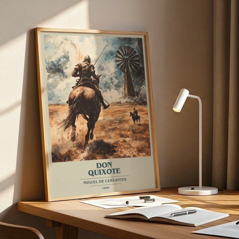 Don Quixote poster, framed in a room